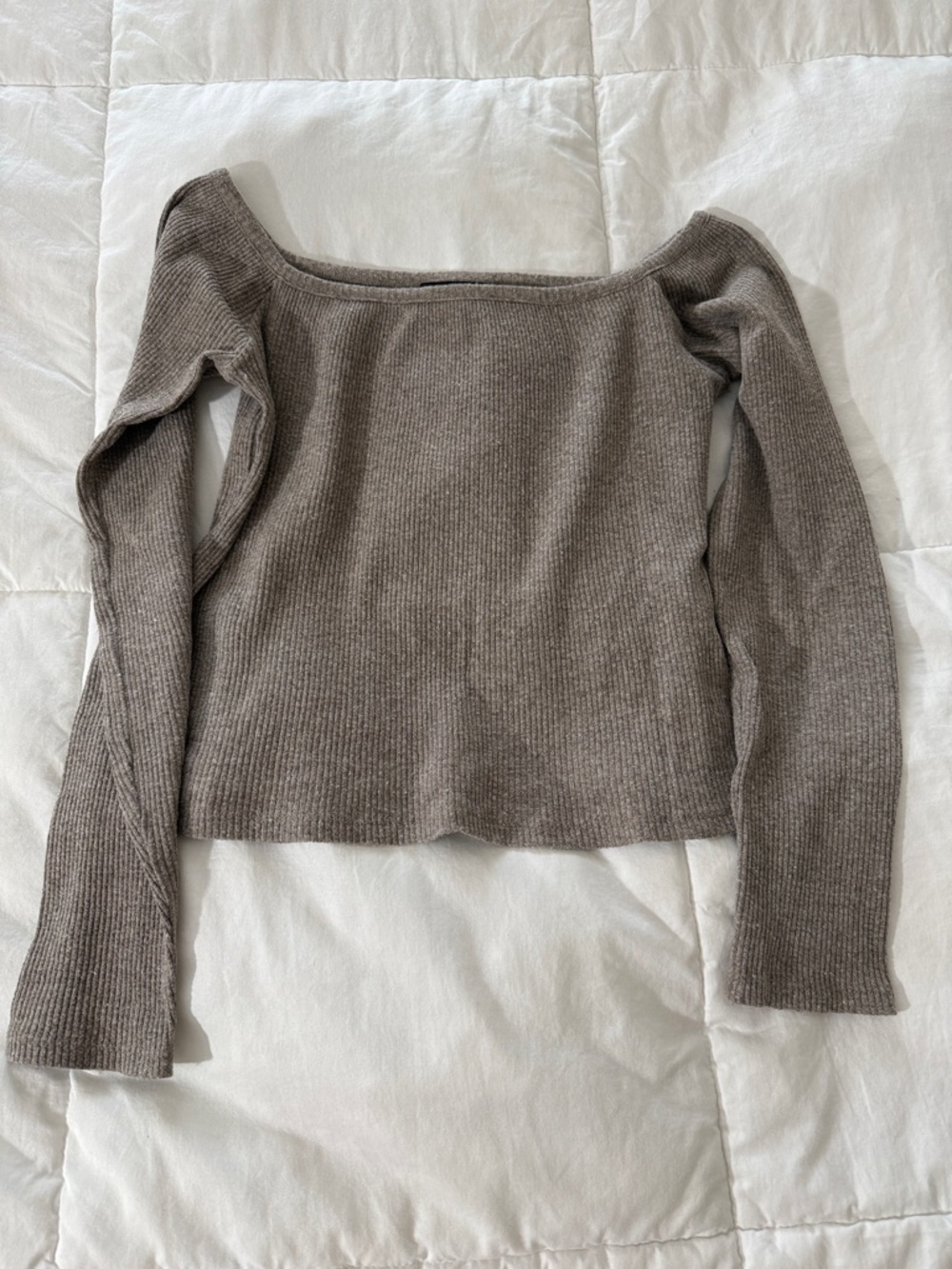 Zara Taupe Ribbed Off-Shoulder Knit Sweater